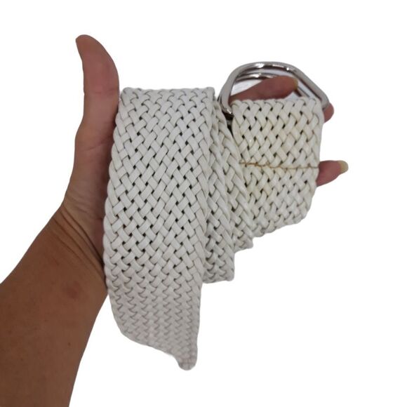 White Country Braided Basket Weaved Wide O-ring Belt 2.5" Wide Size M 34" - Picture 1 of 10